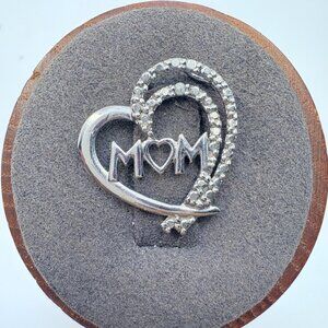 VTG Sterling Silver 925 Illusion Stone Mom Heart Pendant Size 0.75" Length